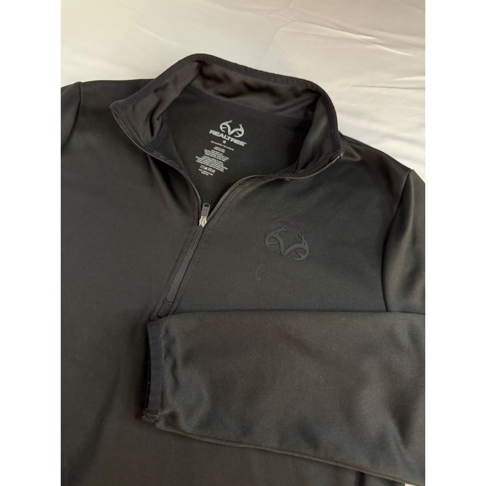 Realtree Mens Black‎ Quarter Zip Pullover Long Sleeve Performance Shirt Size M